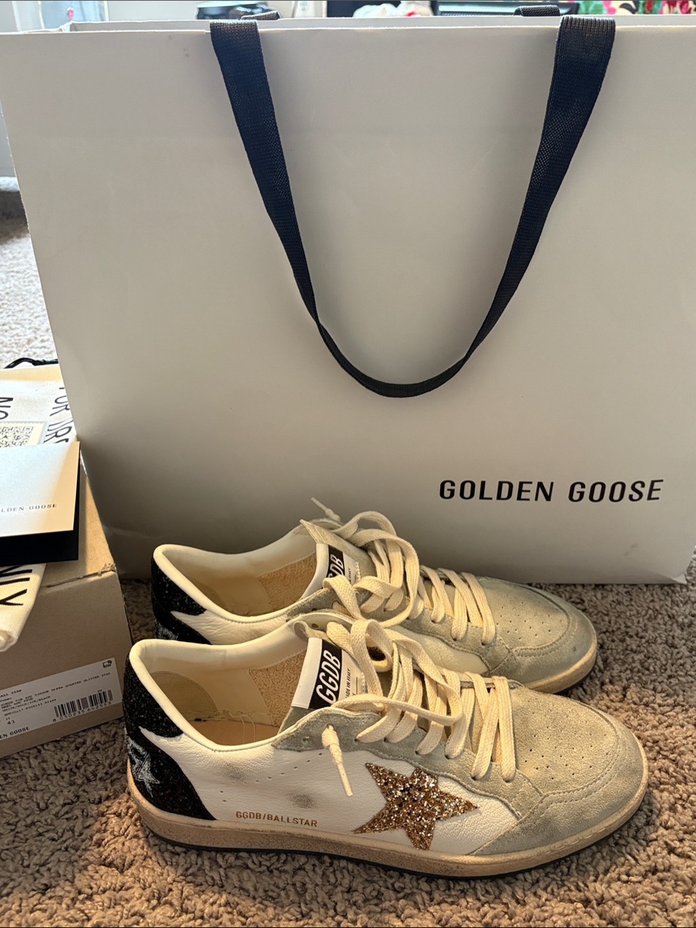 100% Authentic Golden Goose Womens nappa glitter star Ball Star sneakers